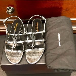 NIB YSL CASSANDRA METALLIC LEATHER WITH MONOGRAM SANDALS